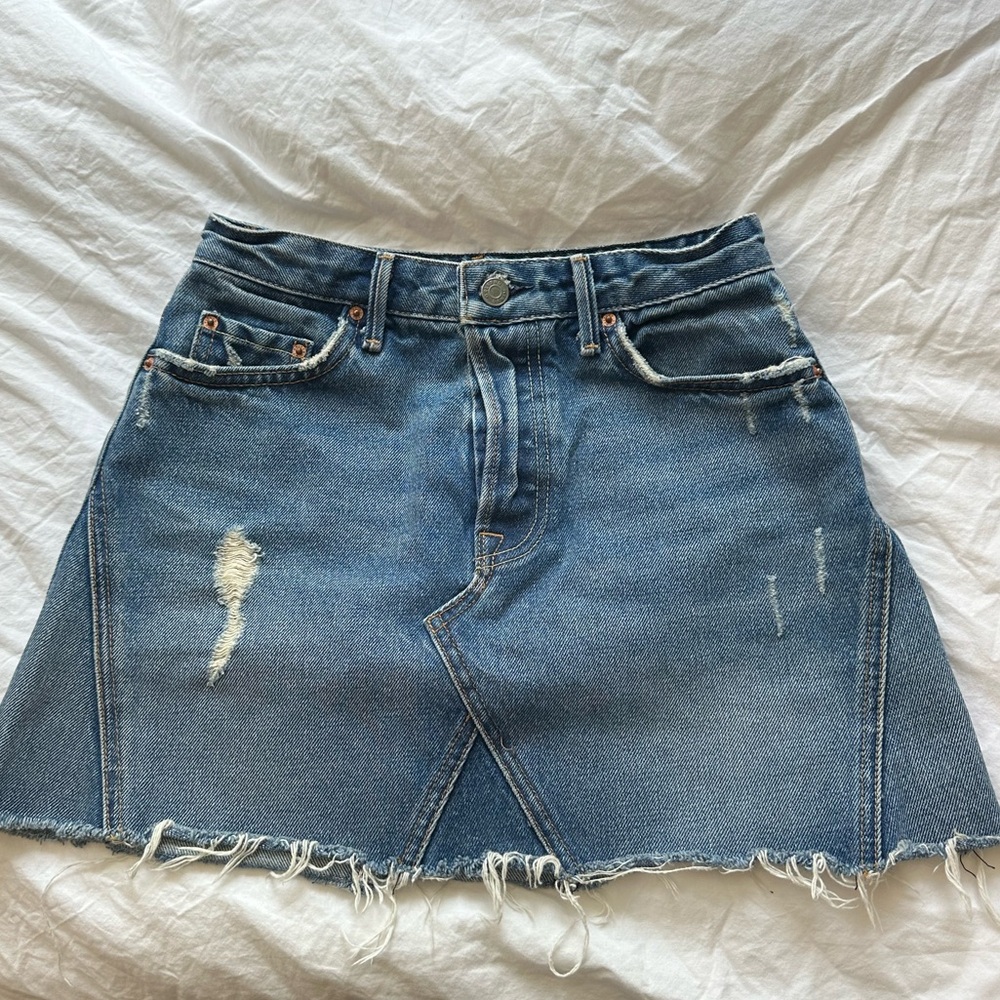 GRLFRND Blue Distressed Mini Skirt